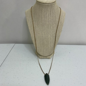 Green Moss Agate Gemstone Necklace Arrowhead Boho Chain Gold Tone Southwestern U